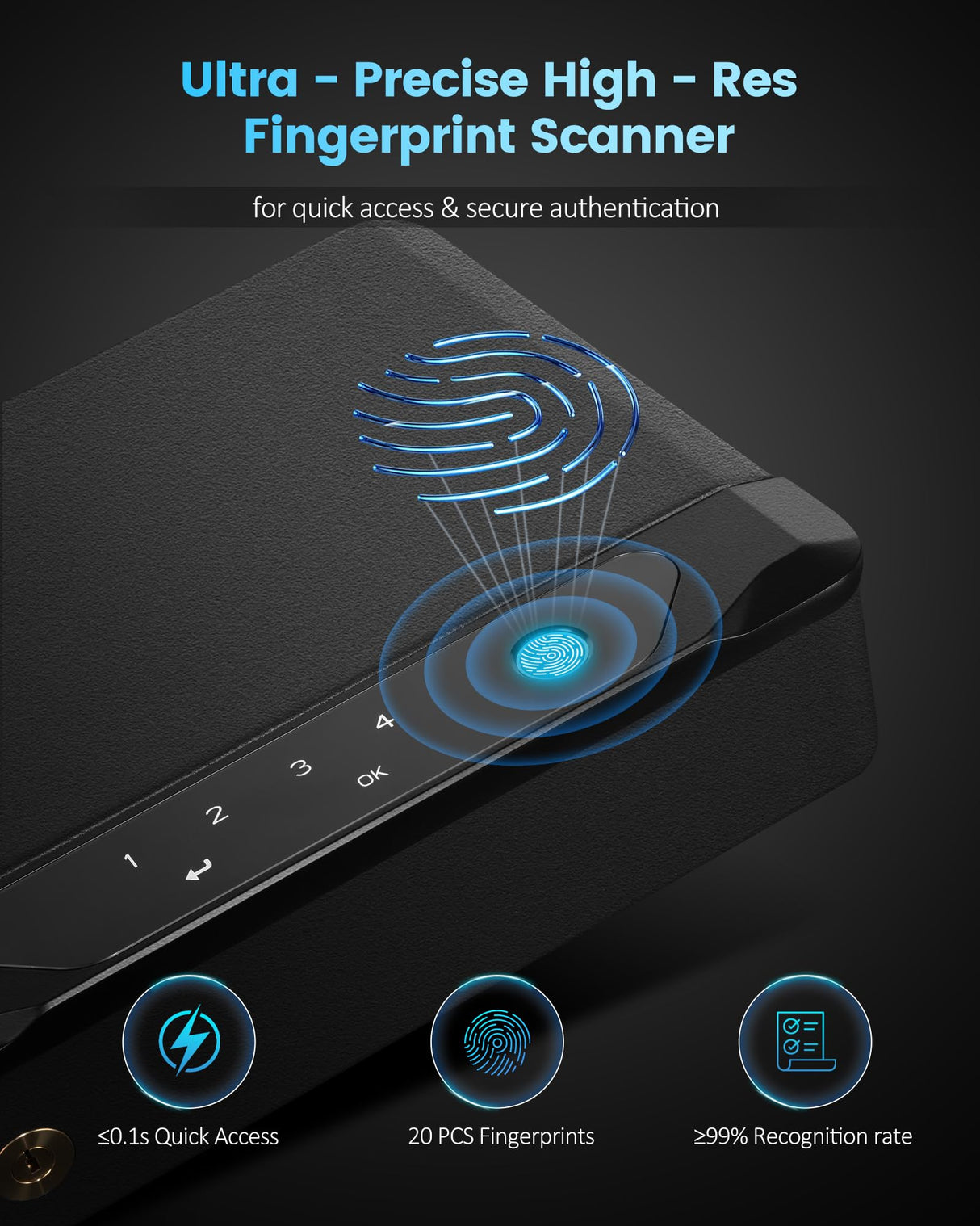 Adoreal Smart Biometric Gun Safe for Handguns, 4 Ways Quick-Access Fingerprint Gun Safe for Pistols, Fingerprint/Digital Keypad/Key/APP Gun Locks Box for 2 Guns, Sturdy Heavy Steel Construction Adoreal