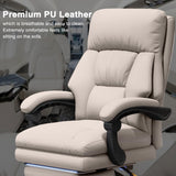 HDHNBA Executive Office Chair Comfortable Desk Chairs with Foot Rest High Back Computer Gaming Chairs Reclining PU Leather Work Chair for Home Office, Beige HDHNBA