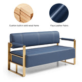 PBOGHLRD 57.9" Modern Leather Loveseat Sofa, Upholstery Faux Bonded Leather Accent Futon Couch with Metal Square Arms for Living Room, Office, Apartment (Navy Blue) PBOGHLRD