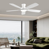NKPU 52inch Ceiling Fans with Lights, Low Profile Ceiling Fan with Light and Remote Control/APP Control, DC Reversible Motor, Noiseless, Flush Mount White Ceiling Fan for Bedroom, Indoor/Outdoor Use NKPU