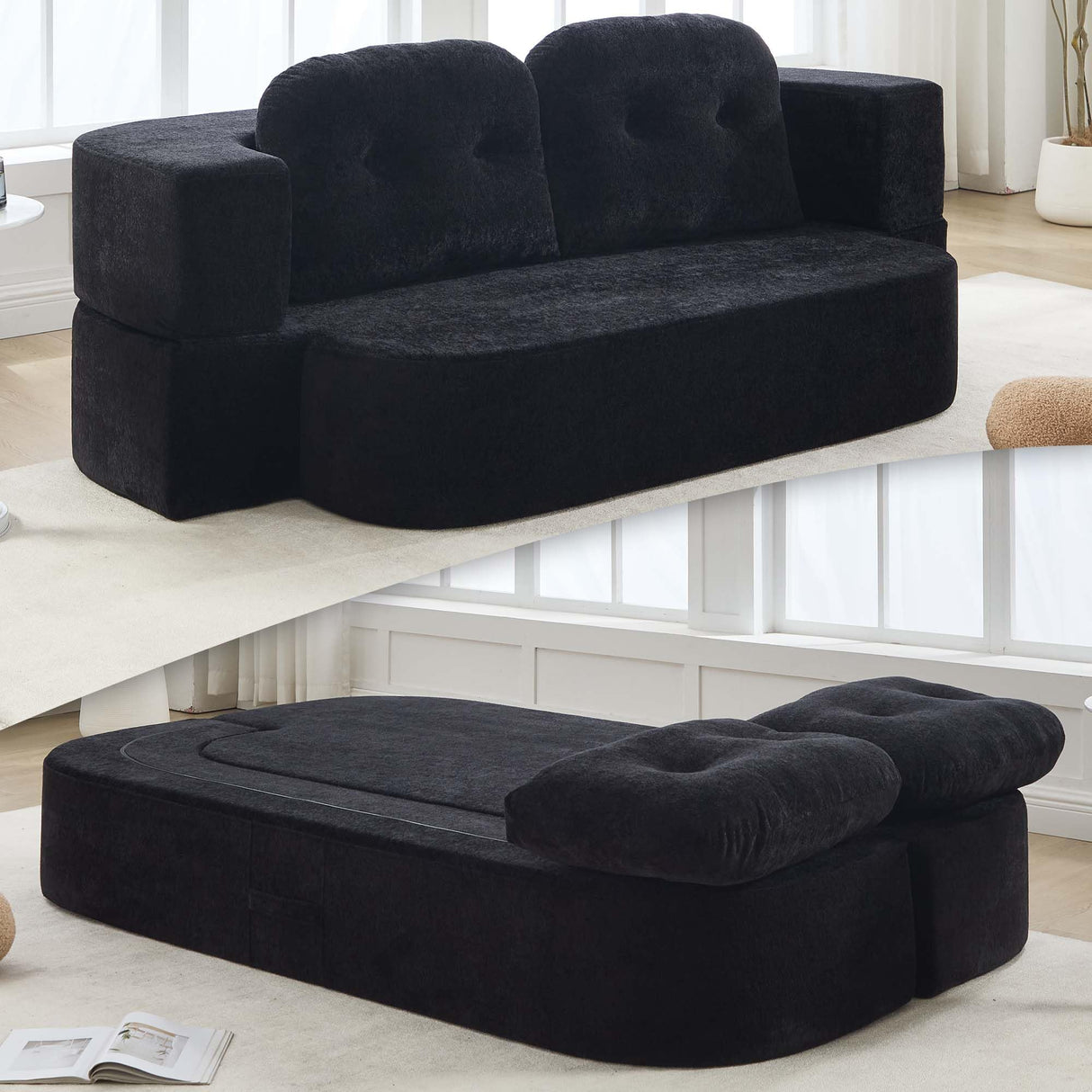 Tmsan 78.7" W Boneless Cloud Loveseat Sofa, 2 in 1 Convertible Floor Folding Couch Bed, No Assembly Compressed Foam Lounge Sofa Sleeper for Dorm Apartment Office Bedroom Living Room Small Spaces Tmsan