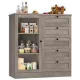 HOSTACK 5 Drawer Dresser with Door, Storage Cabinet with Drawers and Shelves, Wide Wood Dresser, Modern Chest of Drawers Organizers for Living Room, Kitchen, Hallway HOSTACK