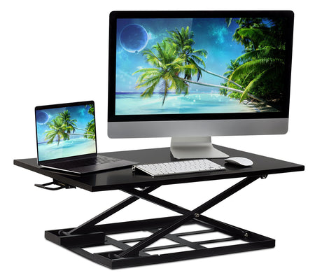 Mount-It! Standing Desk Converter, Height Adjustable Sit Stand Desk, 32x22 Inch Preassembled Stand Up Desk Converter, Ultra Low Profile Design, Black Mount-It!