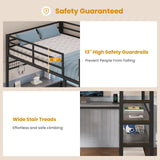 ADORNEVE Loft Bed Full Size with U-Shaped Desk, 6 Storage Drawers, Power Outlet, LED Metal Loft Bed with 2 Storage Shelves, Bed with Safety Guardrail & Ladders, No Box Spring Needed, Grey ADORNEVE