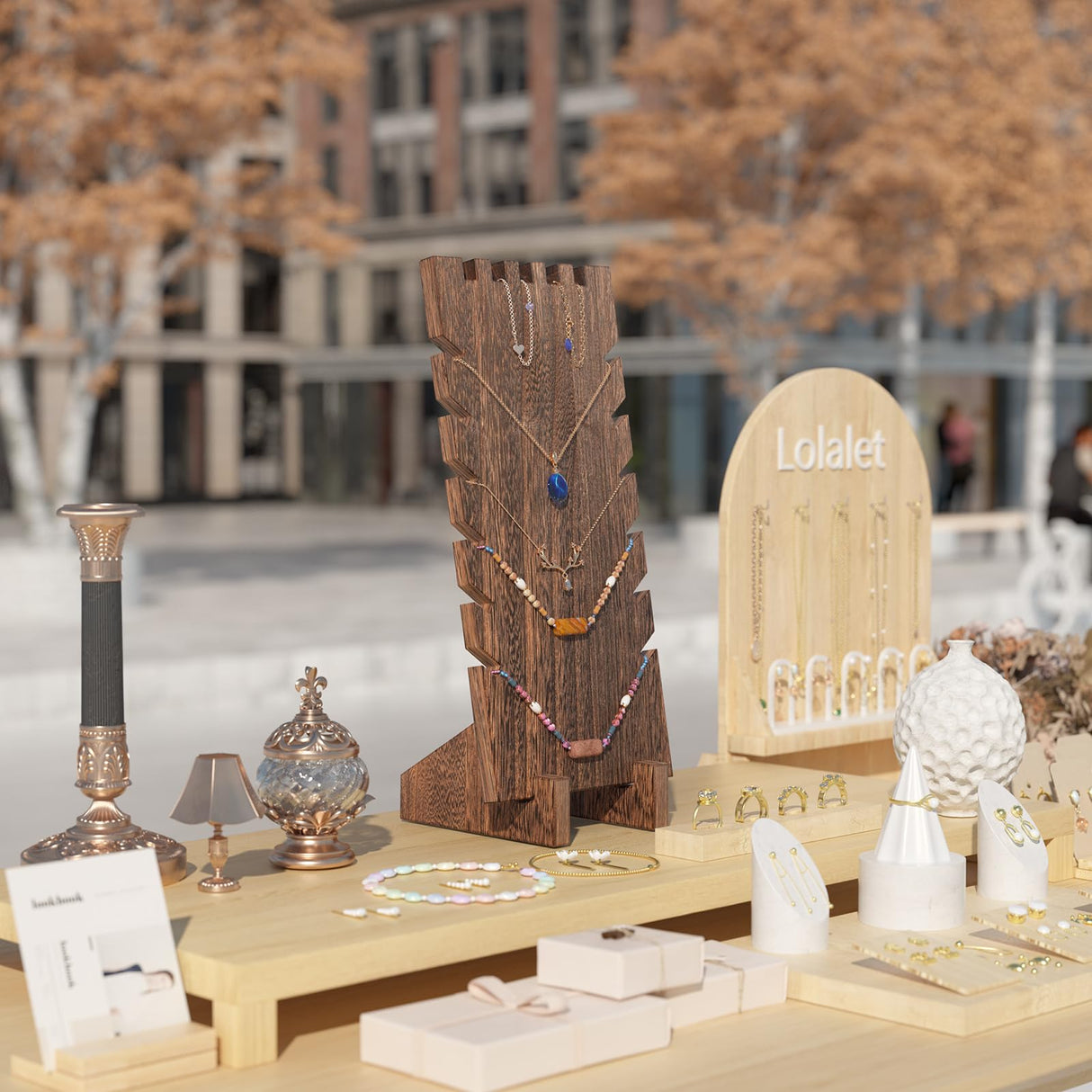 Lolalet Wooden Jewelry Display Series, Necklace Bracelets Earrings Rings Jewelries Stand Freestanding Natural Wood Holder Jewelry Rack for Selling Vendor Store -1 Pack, Necklace Lolalet