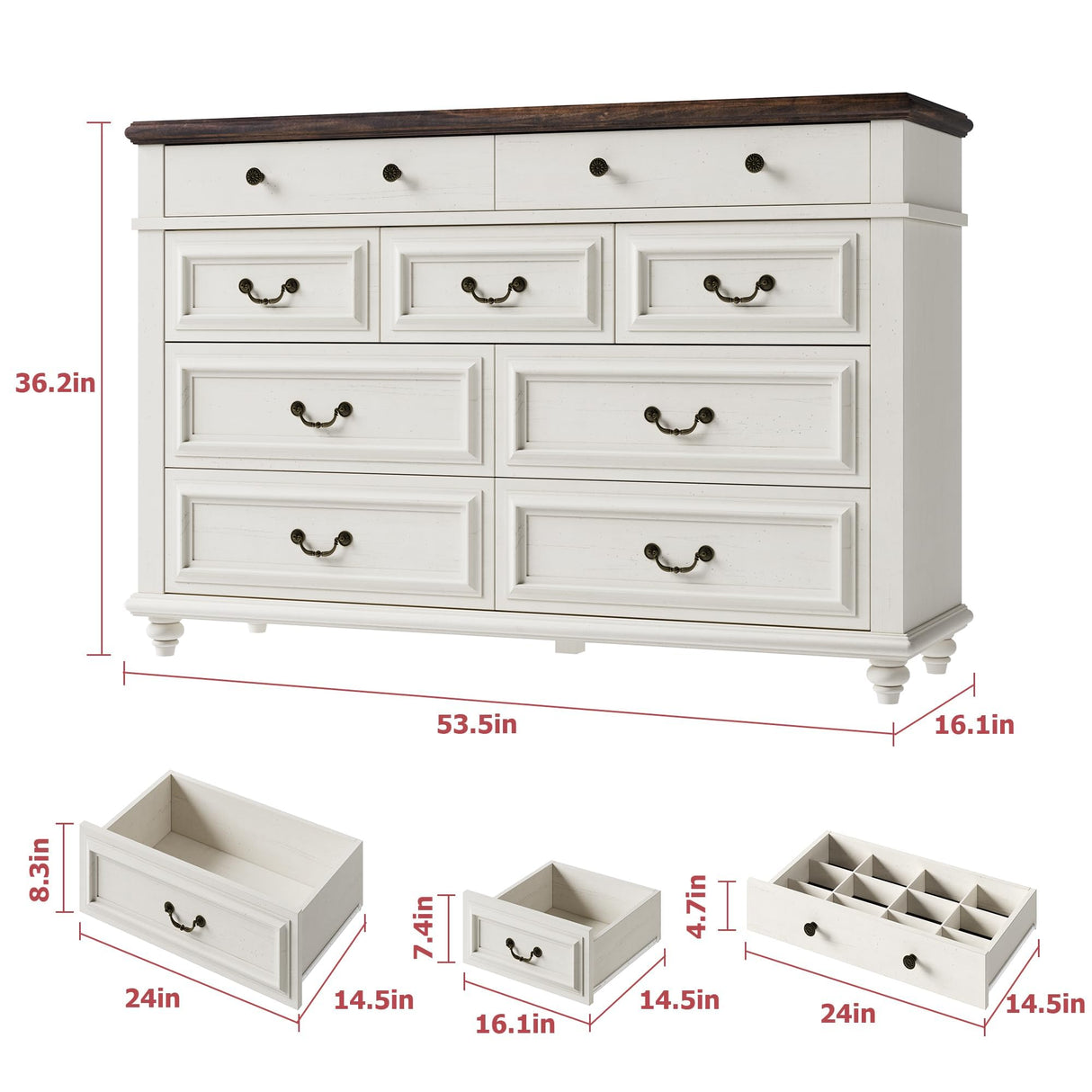 Jocoevol White 9 Drawer Dresser for Bedroom, 54" Wide Farmhouse Large Double Dressers & Chest of Drawers with Vintage Handle, Wooden Dresser TV Stand for Living Room, Hallway, White Jocoevol