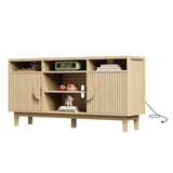 IRONCK TV Stand for 65 Inch TV, 59 Inch Entertainment Center with Storage and Charging Station, Modern Media Console with 3 Adjustable Shelf, Fluted Doors Design, Natural Oak IRONCK