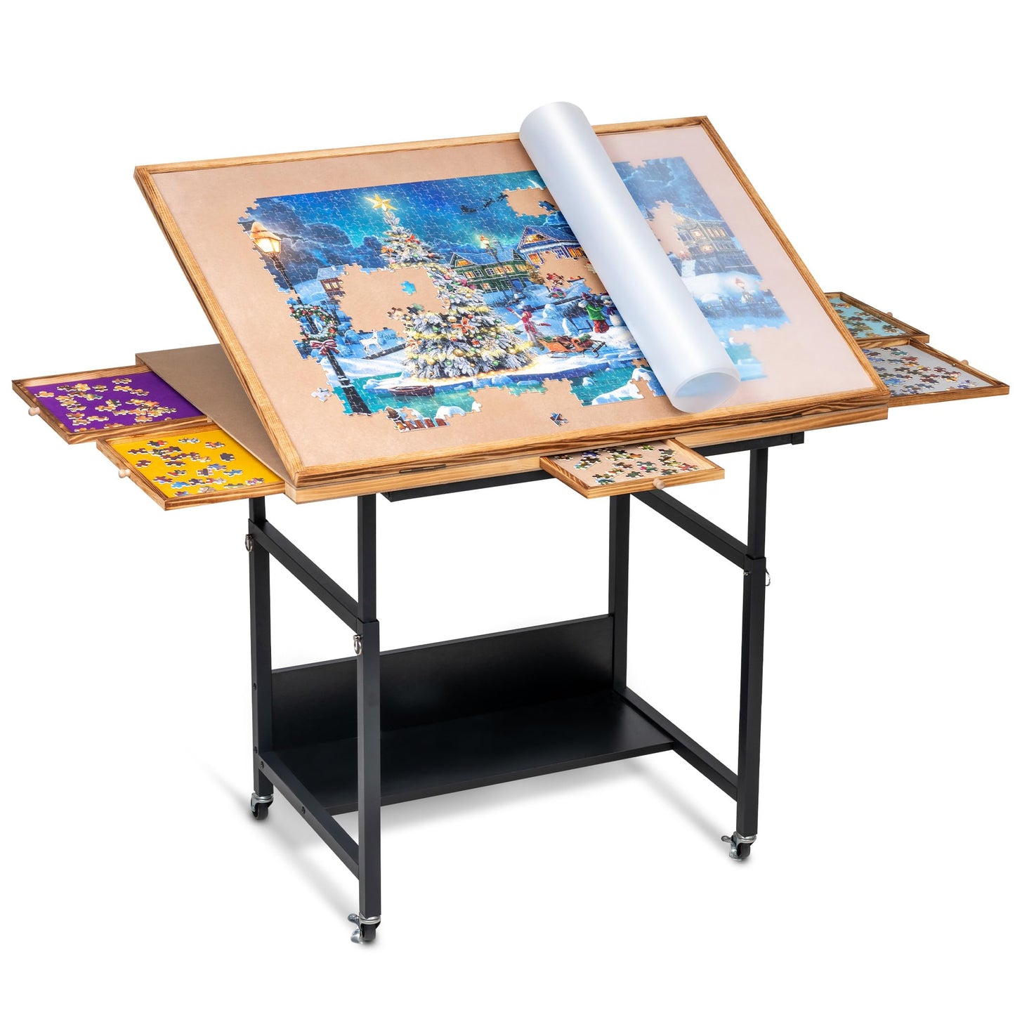 Becko US Tilting Jigsaw Puzzle Table with 5 Drawers & Cover, Adjustable Jigsaw Puzzle Board with 3 Tilt Angles & 5 Height Adjustment, Puzzle Storage for Adults, Easy to Move, for 1500 Pieces Puzzles