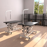 Hydraulic Dog Pet Grooming Table, 42 Inch Heavy Duty Z Lift Structure Professional Dog Grooming Table Suitable for Large Dogs at Home with Adjustable Arms, Clamps and 2 Grooming Noose, Black Afqxf