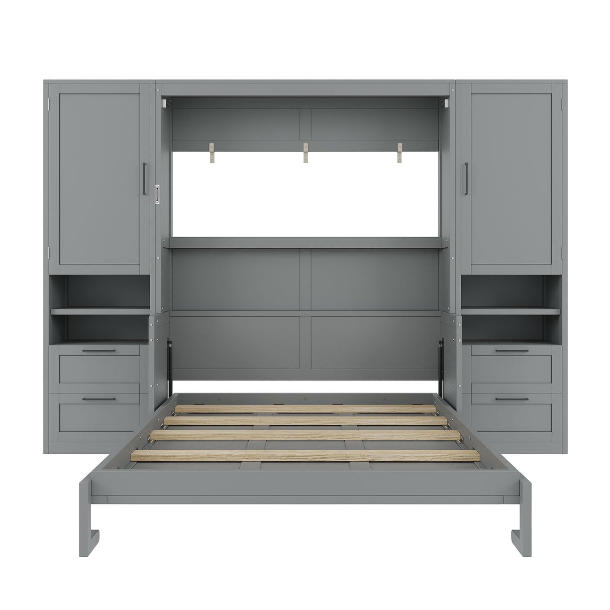 Queen Size Murphy Bed Wall Bed with Desk and Closet,Drawers and Shelves,for Small Spaces Studio Study Office Guest Room Use (Gray#Desk, Queen) Brabrety