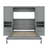 Queen Size Murphy Bed Wall Bed with Desk and Closet,Drawers and Shelves,for Small Spaces Studio Study Office Guest Room Use (Gray#Desk, Queen) Brabrety