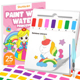 Shuttle Art Paint with Water Coloring Book for Kids, 25 Princess Themed Pages with 2 Brushes, Mess-Free Watercolor Paint Set, Travel-Friendly Art Craft Gift for Toddlers, Birthday Christmas Gift Shuttle Art