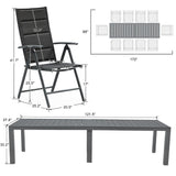 PURPLE LEAF 11 Pieces Outdoor Patio Dining Set with 10 Folding Portable Chairs and 1 Rectangle Aluminum Table, Foldable Adjustable High Back Reclining Chairs with Soft Cotton-Padded Seat, Black PURPLE LEAF