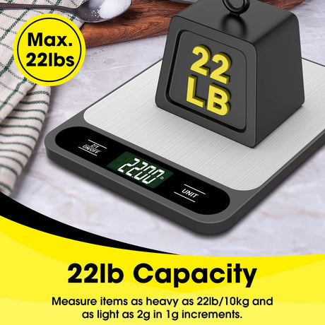 Mik-Nana Food Scale, 10kg/22lb Digital Kitchen Scale Weight Grams and Ounces for Baking Cooking Coffee Package Postage, 6 Units with Tare Function, LCD Display, Easy Clean Stainless Steel Mik-Nana