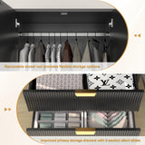 PPorfamilia 70" Wardrobe Closet with 2 Doors and 2 Drawers, Clothing Storage Cabinets with Hanging Rod, Modern Wooden Armoire Wardrobe Closet with Gold Handles for Bedroom Armoires Laundry PPorfamilia