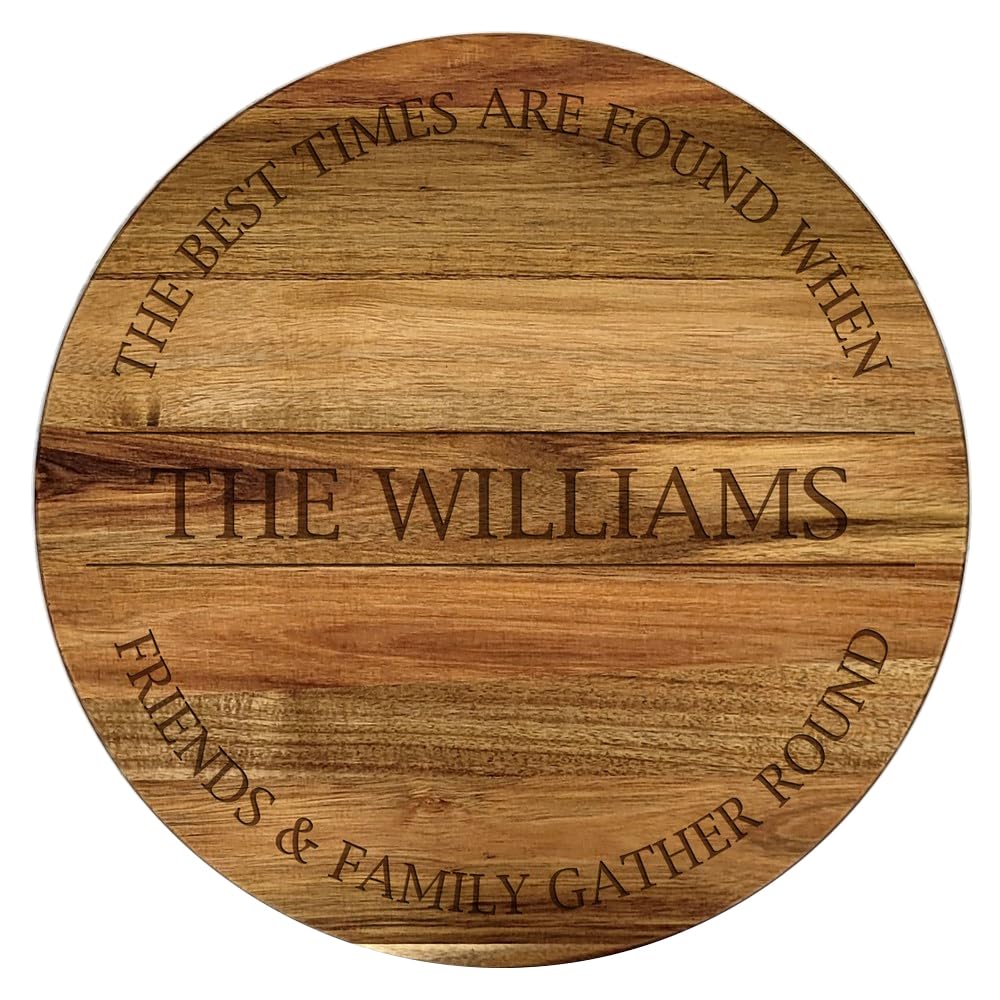 Engraved Gather Round Personalized Lazy Susan, 16" Rotating Tray - WoodArtSupply