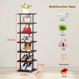 SORCEDAS Vertical Shoe Rack Tall Narrow Shoe Shelf Storage 7 Tier Corner Shoe Organizer for Closet Entryway Garage(Black + Rustic Dark Brown) SORCEDAS