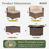 Aoxun 15 Piece Patio Furniture Set with 44” Fire Pit Table Wicker Rattan Outdoor Sectional Sofa Set with Coffee Table and Thickened Cushions, Beige (Waterproof Cover Included) Aoxun