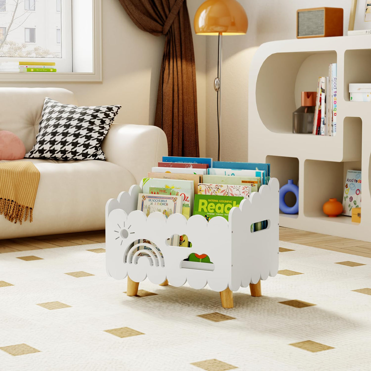 Wood Kids Bookshelf, Montessori Bookshelf, With 2 Adjustable Dividers, Suitable Kids Rooms, Nursery & Classroom, Kids Bookshelf And Toy Storage, Toddler Book Rack, Nursery Book Shelves, Kids Bookcase BPMFDTNL