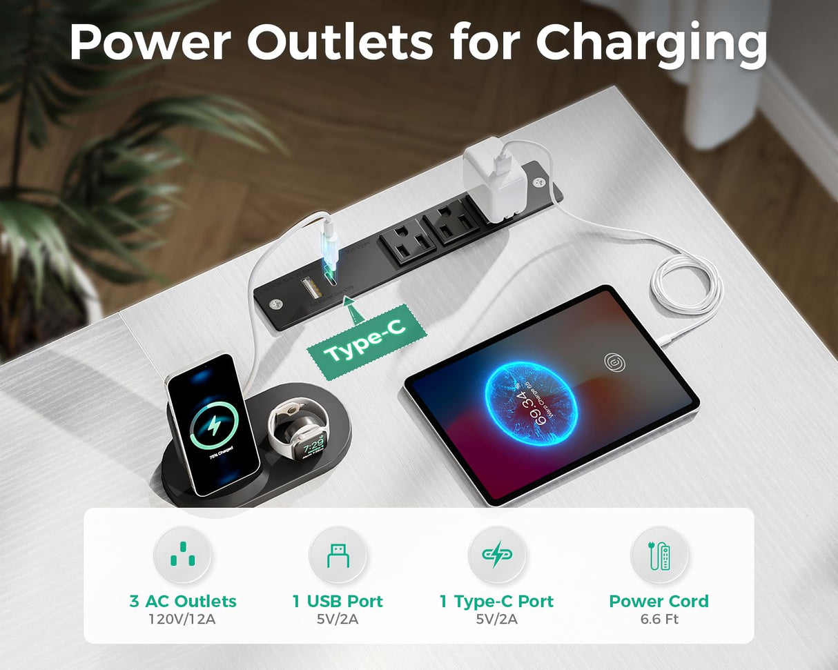 Coleshome L Shaped Computer Desk with 6 Drawers & Power Outlet, 55 Inch Corner Desk with Reversible Storage Shelf & File Drawer, Home Office Desk, White Coleshome