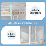VECELO Twin Over Twin Bunk Bed with Built-in Ladder and Safety Guardrail, Heavy Duty Metal Bunkbeds, Space Saving, No Box Spring, White VECELO