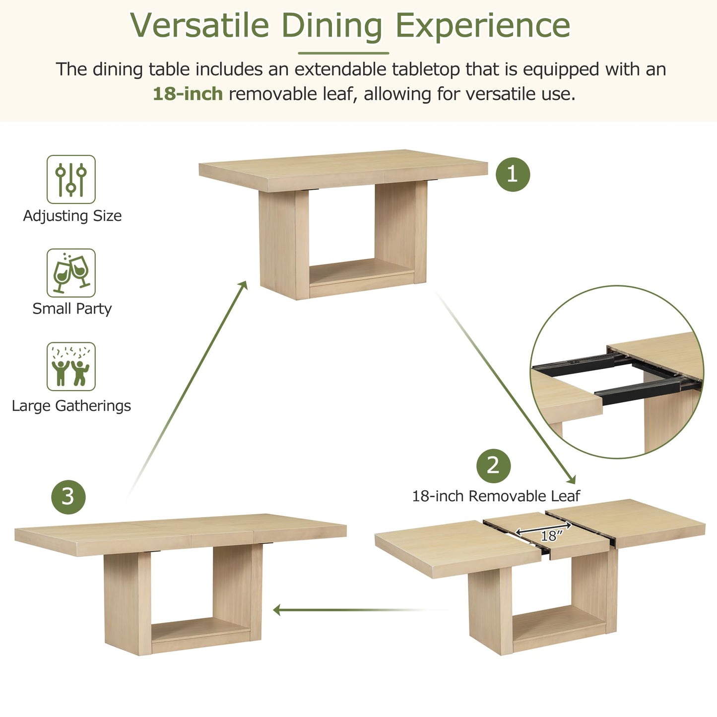 JURMALYN 78" Wood Extendable Dining Table Set for 6 8 10 Person, Country Rustic Rectangular Kitchen Table Set, 6-Piece Dining Room Table with Upholstered Chairs and Bench, Natural - WoodArtSupply