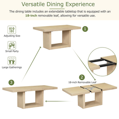 JURMALYN 78" Wood Extendable Dining Table Set for 6 8 10 Person, Country Rustic Rectangular Kitchen Table Set, 6-Piece Dining Room Table with Upholstered Chairs and Bench, Natural - WoodArtSupply