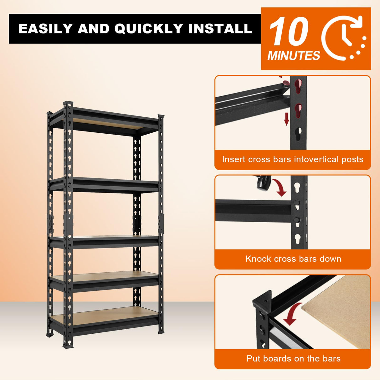 BIG RED Storage Shelving Unit, 5-Tier Adjustable, Heavy Duty Metal Garage Shelves/Utility Rack for Kitchen, Pantry, Basement, Bathroom, Laundry - 2,000 lbs Capacity, Black, 59" H x 28" W x 12" D BIG RED