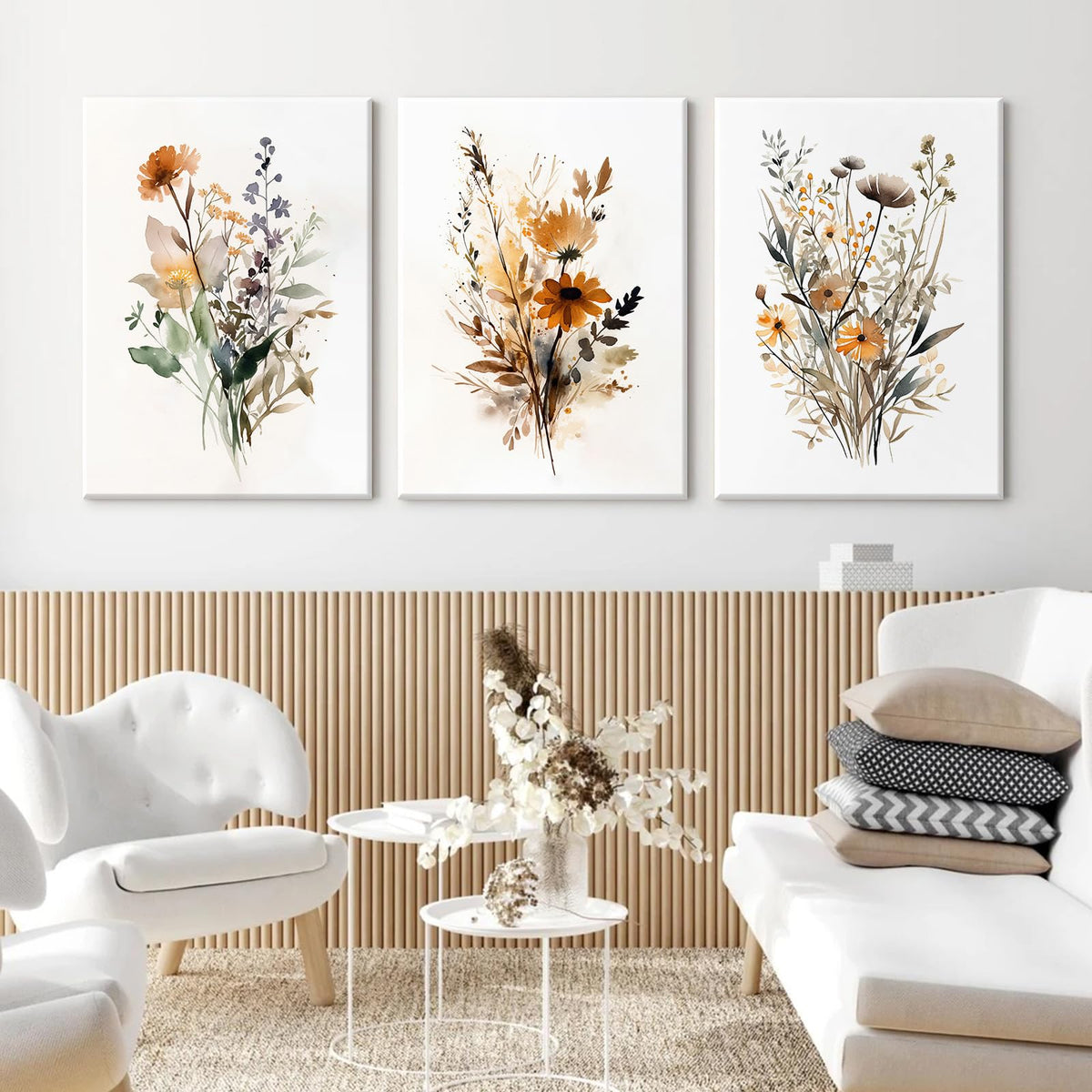 Botanical Wall Art Set of 3 Floral Wall Decor Prints Vintage Canvas Wa ...