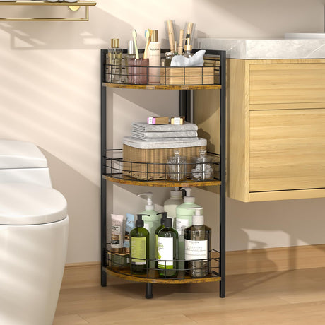 DAOUTIME Bathroom Standing Shelf, 3 Tier Open Floor Shelves, Free-Standing Shelf Units, Triangular Curved Corner Shelf Stand for Small Space, Ideal for Bathroom,Kitchen,Vanity Storage and Organizer DAOUTIME