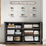 Farmhouse 6 Drawer Dresser for Bedroom, Wood Dresser Chest of Drawers, Wide Dressers Organizer with Metal Handles, Natural Texture Storage Cabinet for Closet, Living Room, Hallway (Dark Rustic Oak) Gyfimoie