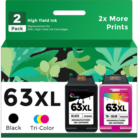 Ubinki 63XL Ink Cartridge Combo Pack Replacement for HP Ink 63 63XL Black and Color to Envy 4520 4512 4510 Officejet 4650 5258 5200 3830 5255 4655 4652 5252 Deskjet 3630 3632 2132 1112 Printer | HP63 Ubinki