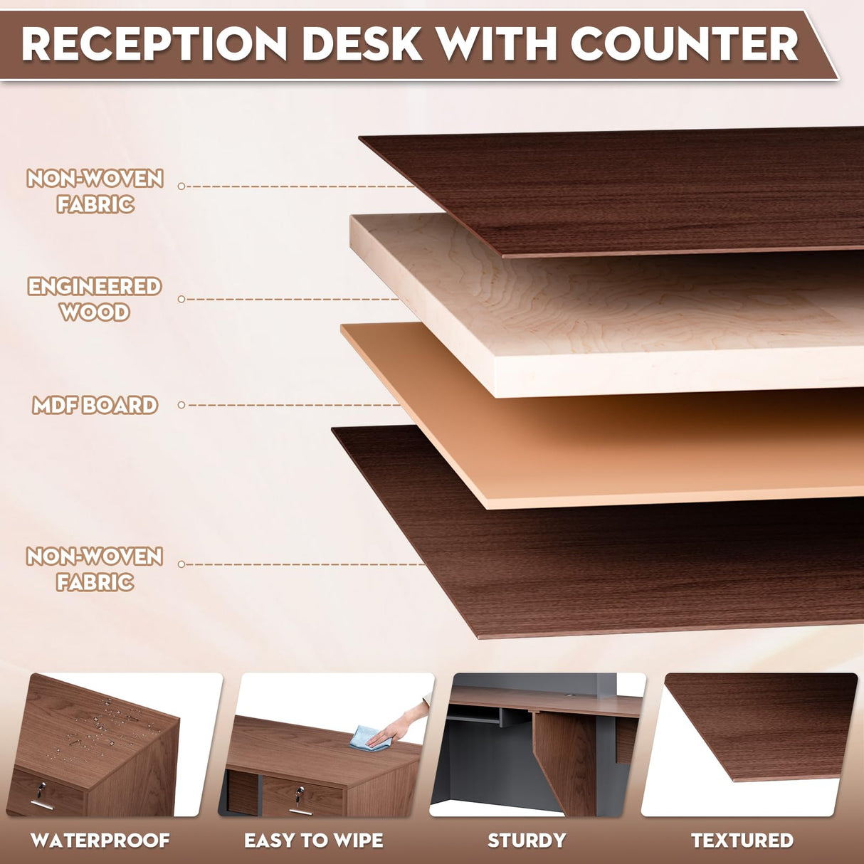 Easilywinlife 86.6IN Modern Wooden Commercial L Shaped Reception Desk with Counter, Lockable Drawers, Door Cabinet, Front Desk for Checkout, Lobby, Beauty Salon, Walnut, Right Cabinet Easilywinlife