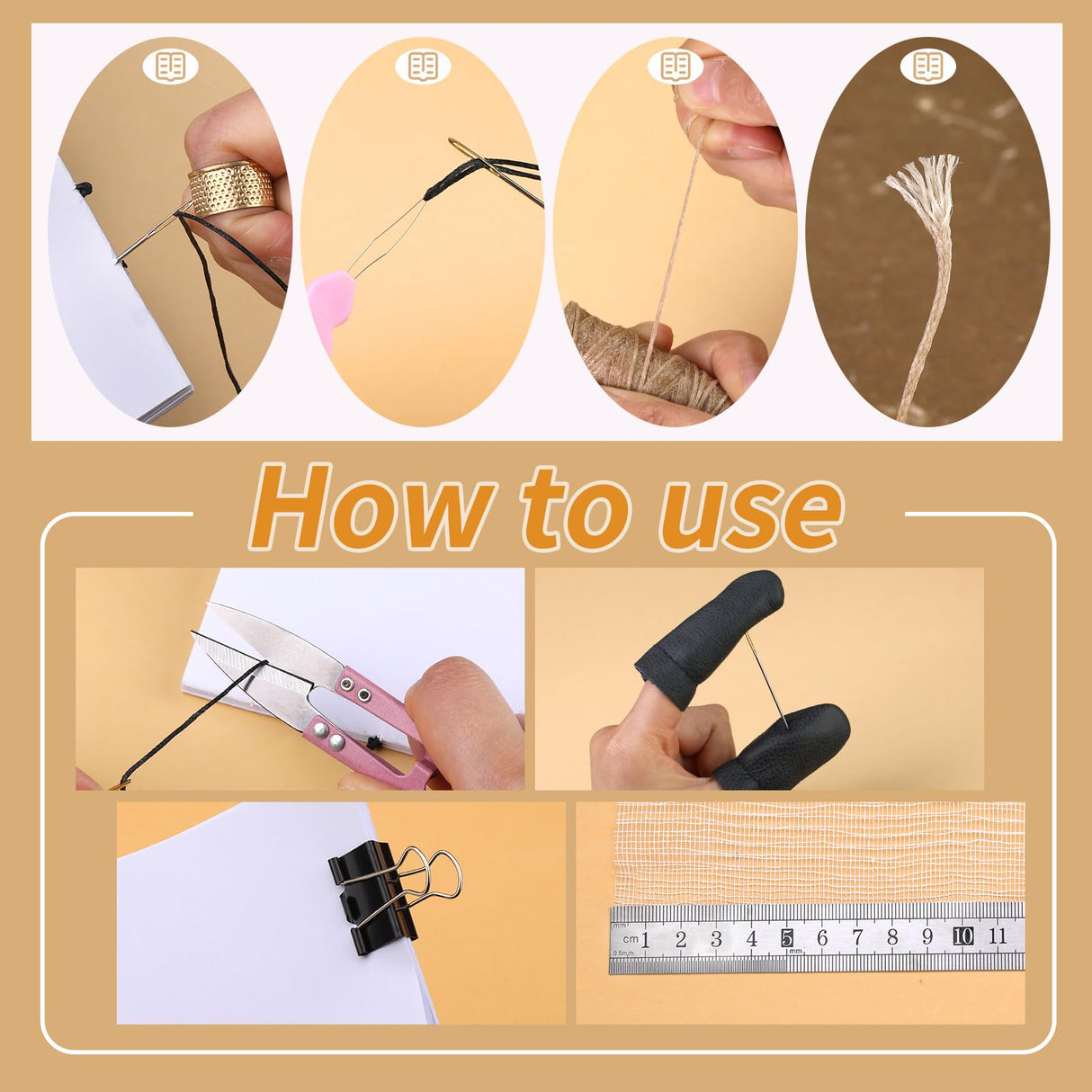 33 Pcs Bookbinding Kits 4 Pcs Bone Folder Paper Creaser Paper Folding Tool Book Binding Supplies with Bookbinding Needle, Waxed Thread, Steel Ruler, Awl for Bookbinding, Paper Card Crafts JUPEAN