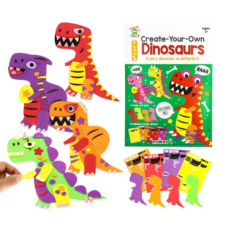 VKPI 4 Pieces EVA Foam Art Crafts Gift Kit, Creative Make Your Own Dinosaurs, Cartoon Foam Paper Craft Projects for Kids Ages 4+ Toddler, Preschool Learning Toy for Birthday Party Favor Supplies VKPI