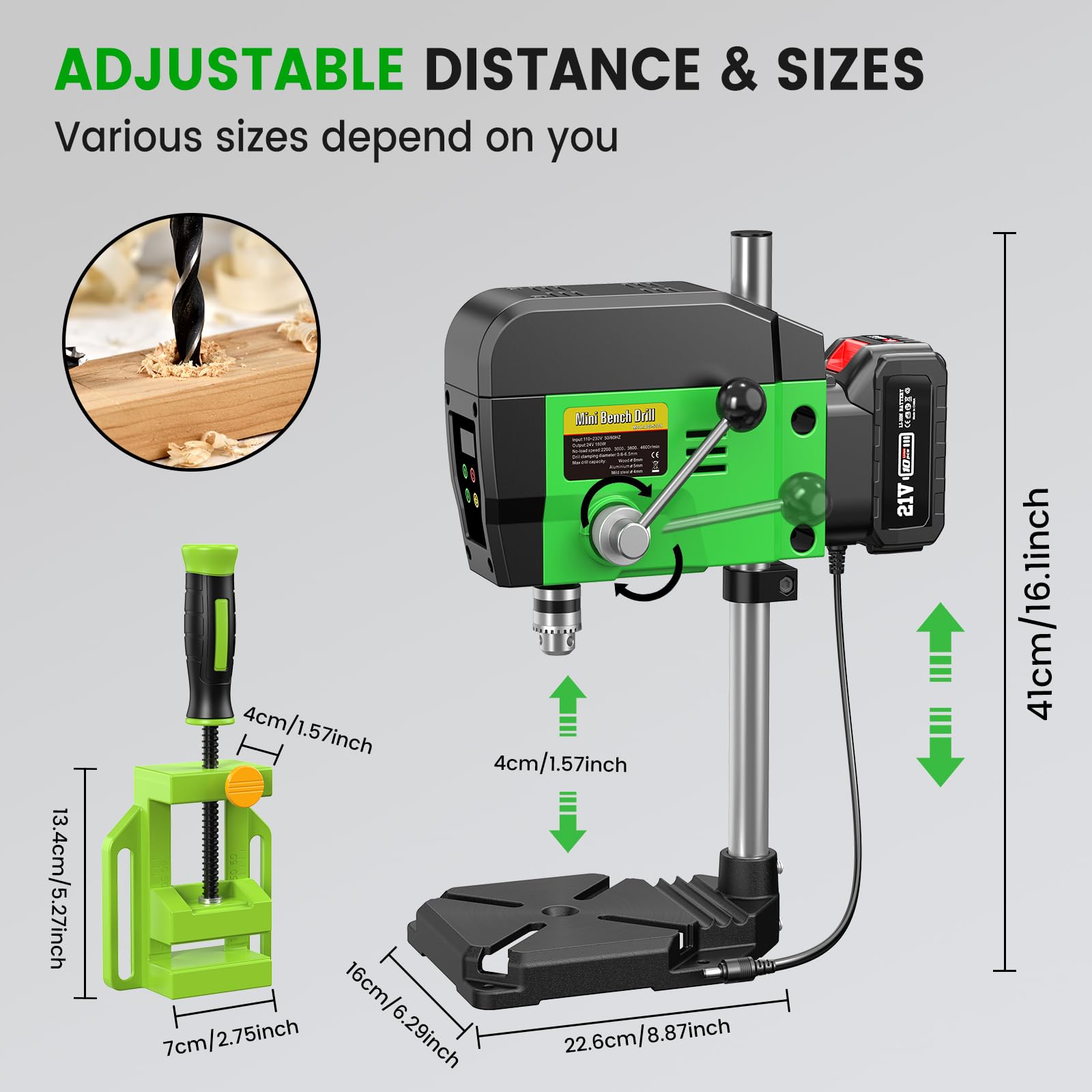 Taskstar Mini Drill Press,Benchtop Drill Press Electric & Battery Powered,2200/3000/3800/4600RPM Cordless Bench Drill Press, Adjustable Depth & Table B10 0.6-6.5mm - WoodArtSupply