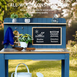 GROWRKS Potting Bench Outdoor Potting Table—All-Weather Kids Solid Wood Garden Work Station with Sink、Drawing Board、Shelves, Weather Proof（Blue, Large） GROWRKS