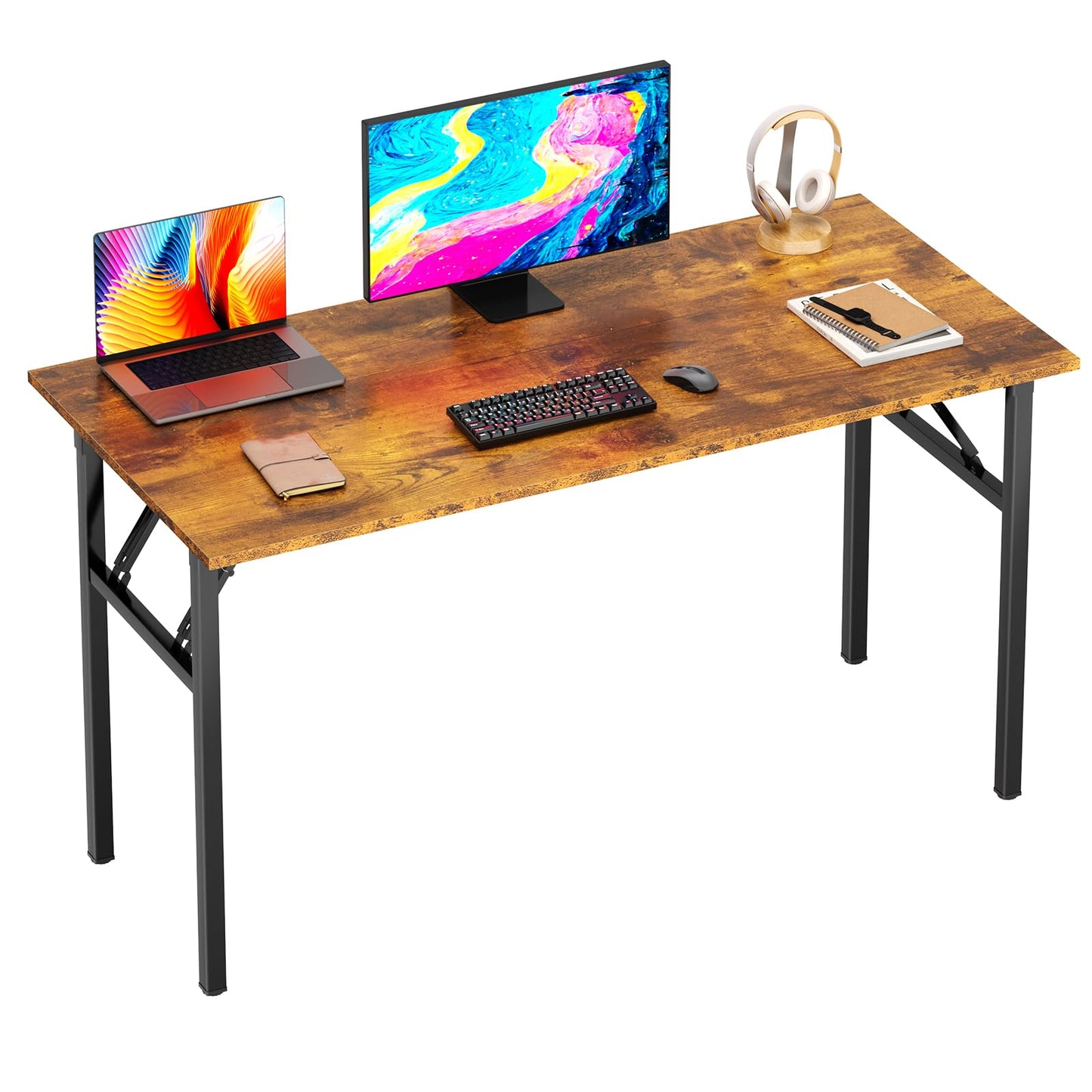 DlandHome Folding Table Computer Desk Workstation Table Conference Table Home Office Desk, Fully Assembled (47 Inches, Retro) - WoodArtSupply