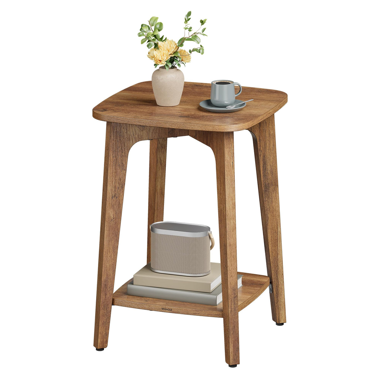 VASAGLE Side Table, Small Square End Table with Lower Shelf, Nightstand for Small Spaces, Living Room, Bedroom, Honey Brown ULET236K01 VASAGLE