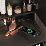 Vabches Vanity Makeup Mirror Desk with Stool,Makeup Vanity Set with 6 Drawers and Shelves,Vanity Table with Power Strip,Vanity Mirror 3 Lighting Color Adjustable,Black Vabches