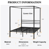 SHA CERLIN Canopy Bed Frame Queen Size/Mattress Foundation with Metal Slats Support/No Box Spring Needed/Easy Assembly/Black SHA CERLIN