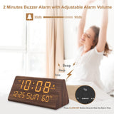 DreamSky Digital Alarm Clocks for Bedrooms - Wooden Desk Clock with Date, Day of Week, USB Port, Temperature, Dimmer for Bedside Table, Living Room, Office, Adjustable Volume, Auto DST, Wood Decor DreamSky