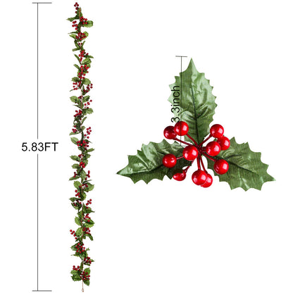 DearHouse 6FT Red Berry Christmas Garland, Flexible Artificial Berry Garland for Indoor Outdoor Home Fireplace Decoration for Winter Christmas Holiday New Year Decor