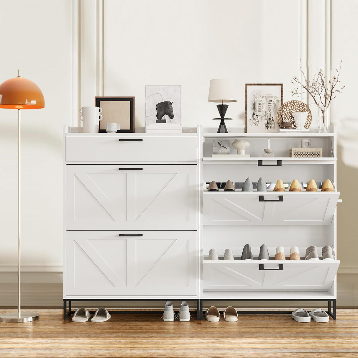 DSNAPE Shoe Storage Cabinet with 2 Flip Drawers for Entryway - 31.5" W Freestanding Shoe Organizer Cabinet, Hidden Shoe Cabinet for Front Door and Hallway, White DSNAPE