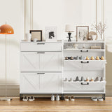 DSNAPE Shoe Storage Cabinet with 2 Flip Drawers for Entryway - 31.5" W Freestanding Shoe Organizer Cabinet, Hidden Shoe Cabinet for Front Door and Hallway, White DSNAPE