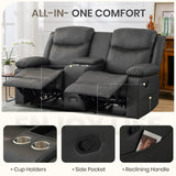 CALIVIA Manual Reclining Loveseat with Massage and Heat, Double Recliner Sofa with Center Console, Cup Holders & Storage for Living Room, RV (Grey) CALIVIA