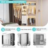 PatioPerk Closet System with Drawers, 8FT Walk in Closets Organizer with 3 Shelving Towers, 96" Wooden Storage Systems with Hanging Pods, Built-in Garment Rack for Bedroom PatioPerk