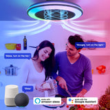 Smart WiFi&Bluetooth RGB Ceiling Fans with Lights and Remote,20"low profile ceiling fan with light,Compatible with Alexa,Google Assistant,App Control Color Changing LED,3000K-6000K,6 adjustable speed BESTECCT