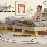 Classic Low Profile Solid Wood Platform Bed with LED Lighting – Japanese Style, Easy Assembly, No Box Spring Needed (Natural, Queen) Klwenas Maec