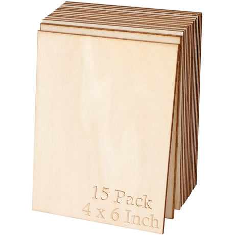 Blisstime 15PCS 4x6 Inch Wood Squares Unfinished Square Wood Pieces for Crafts,Painting, Writing, DIY Supplies, Engraving and Carving, Home Decorations (4x6 Inch 15Pcs) Blisstime
